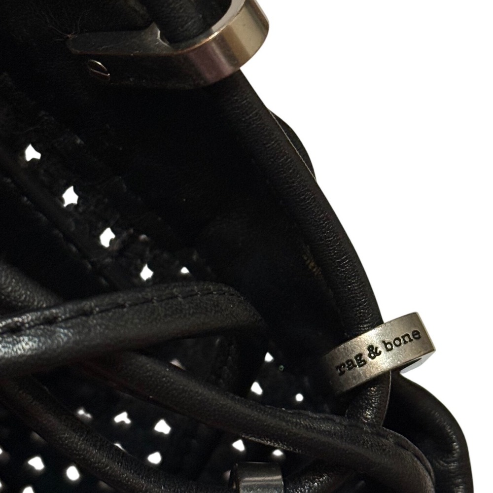 Rag & Bone Summer Dayton Drawstring Bag Black Leather Netting Crossbody Coastal - Picture 5 of 16